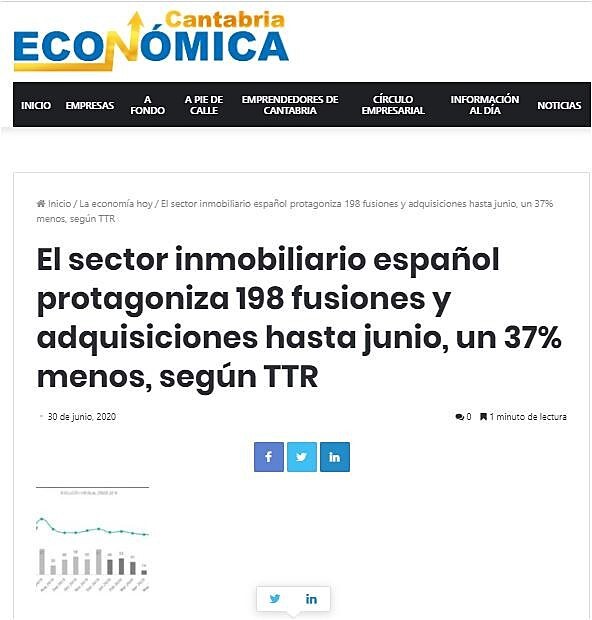 El sector inmobiliario espaol protagoniza 198 fusiones y adquisiciones hasta junio, un 37% menos, segn TTR